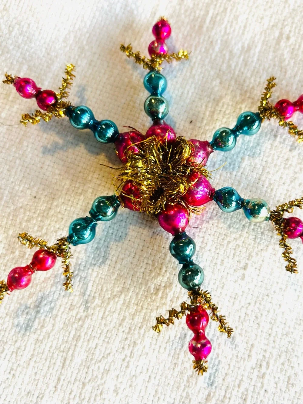Vintage repurposed mercury, glass bead flowers holiday Christmas ornaments
